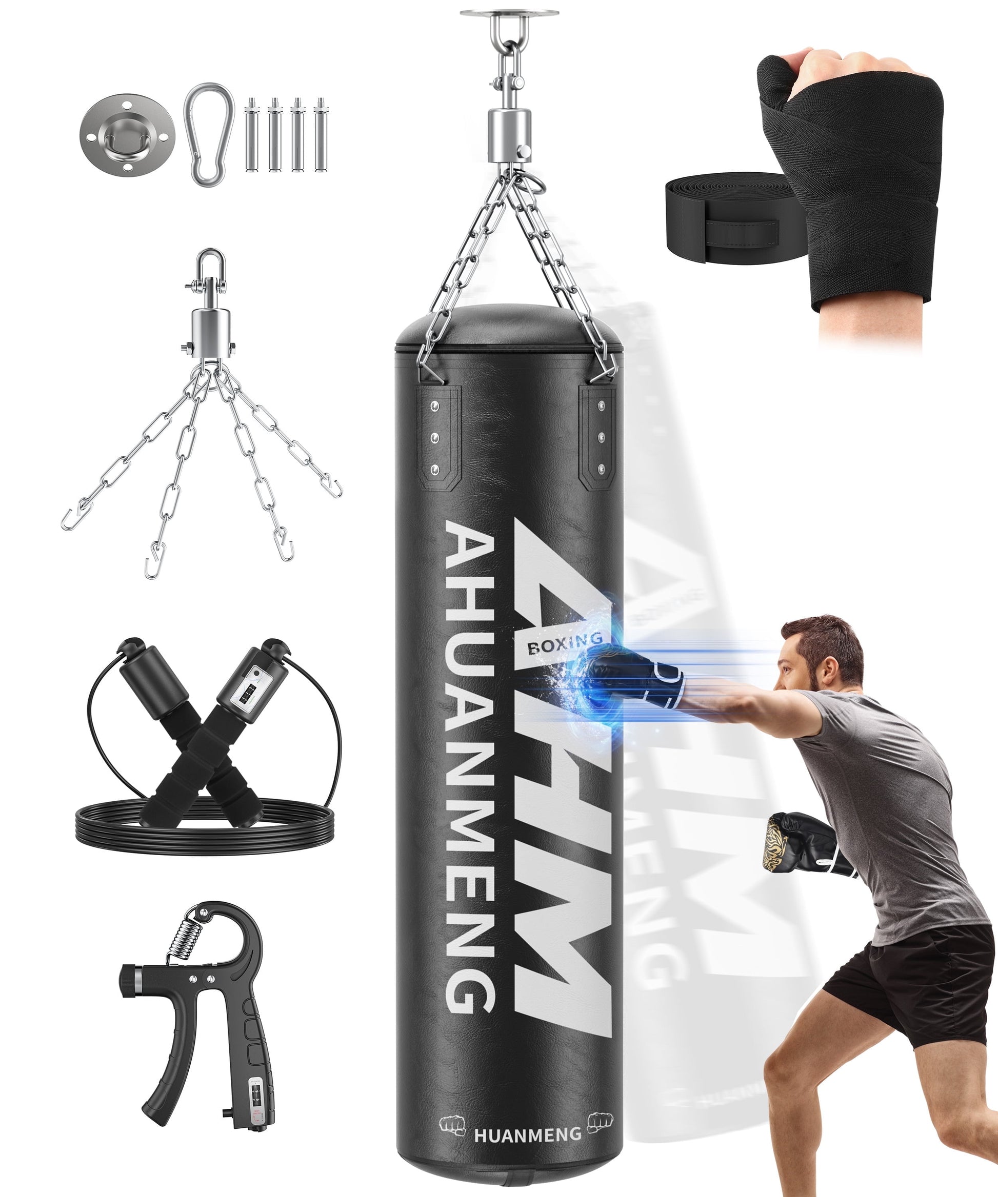 Punching Bag for Adults 4FT PU Heavy Boxing Bag Set Hanging Boxing Bag Kit W/ 12Oz Gloves