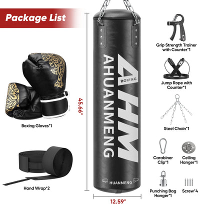 Punching Bag for Adults 4FT PU Heavy Boxing Bag Set Hanging Boxing Bag Kit W/ 12Oz Gloves